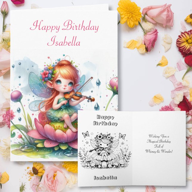 Cute Anime Girl with Violin on Mushroom Birthday Card (Creator Uploaded)