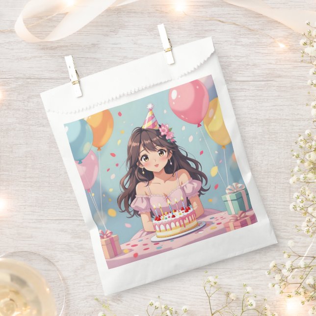 Cute Anime Girl's Birthday Party Favour Bags (Clipped)