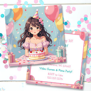 Cute Anime Girl's Birthday Party Invitation
