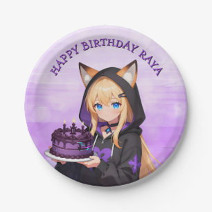 Cute Anime Girl's Birthday Party Paper Plate
