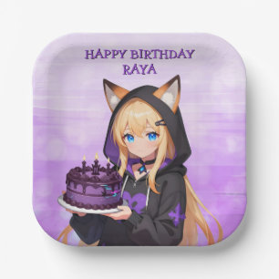 Cute Anime Girl's Birthday Party Paper Plate