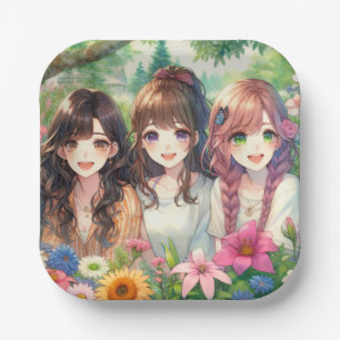 Cute Anime Girls Birthday Party Paper Plate