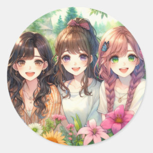 Cute Anime Girls  Classic Round Sticker