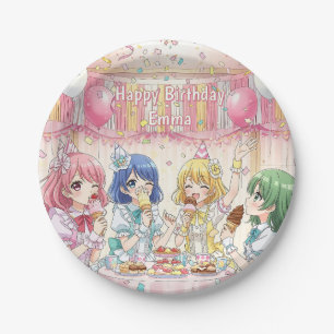 Cute Anime Girl's Ice Cream Birthday Party   Paper Plate