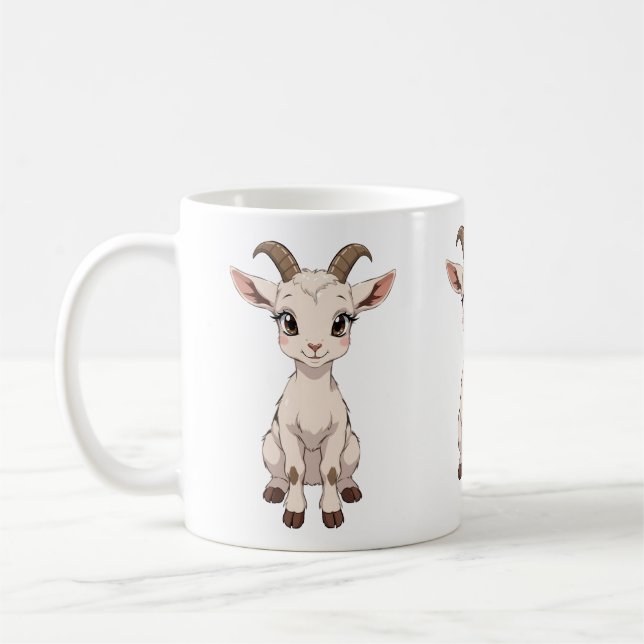 Cute Anime Goat with Big Eyes Coffee Mug (Left)