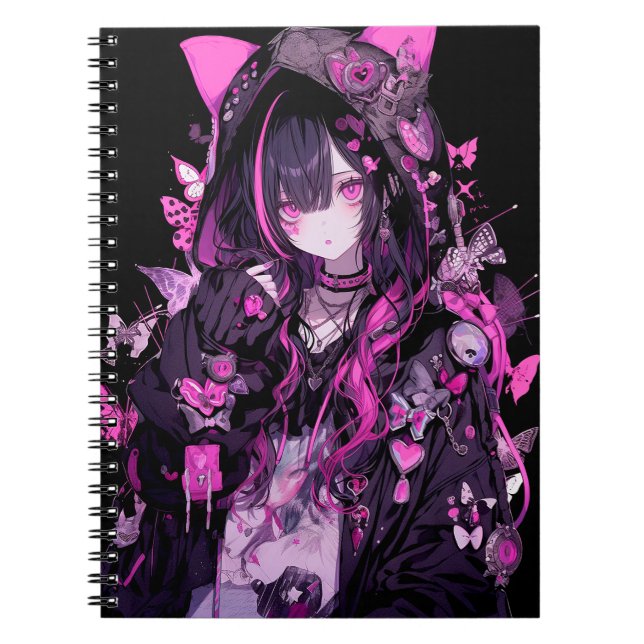 Cute Anime Goth Girl Notebook (Front)