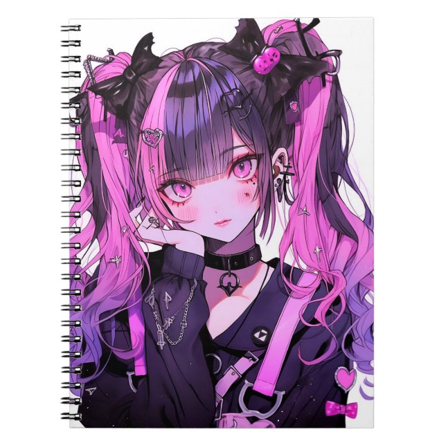 Cute Anime Goth Girl Notebook (Front)