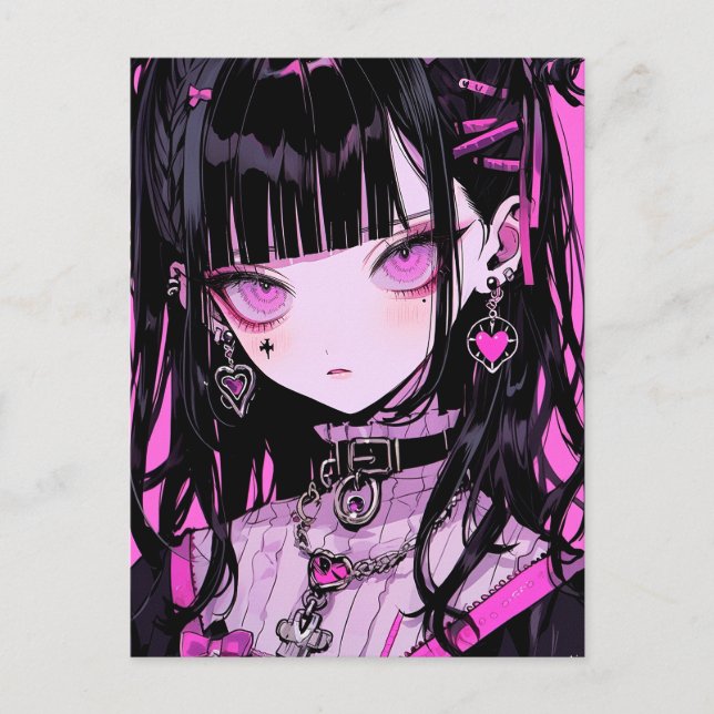 Cute Anime Goth Girl Postcard (Front)