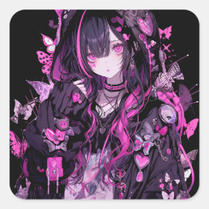 Cute Anime Goth Girl Square Sticker
