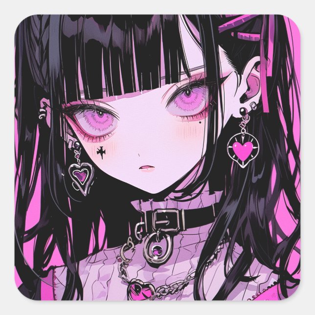 Cute Anime Goth Girl Square Sticker (Front)