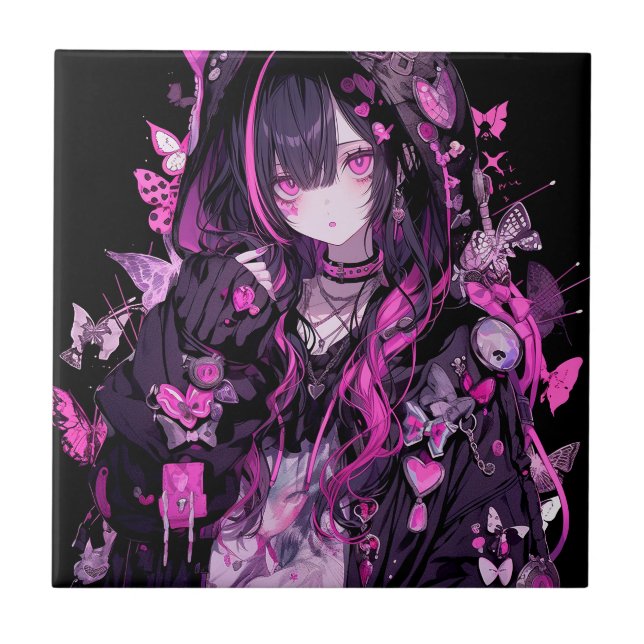 Cute Anime Goth Girl Tile (Front)