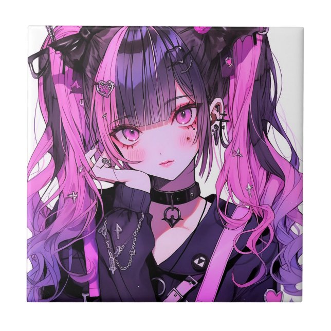 Cute Anime Goth Girl Tile (Front)