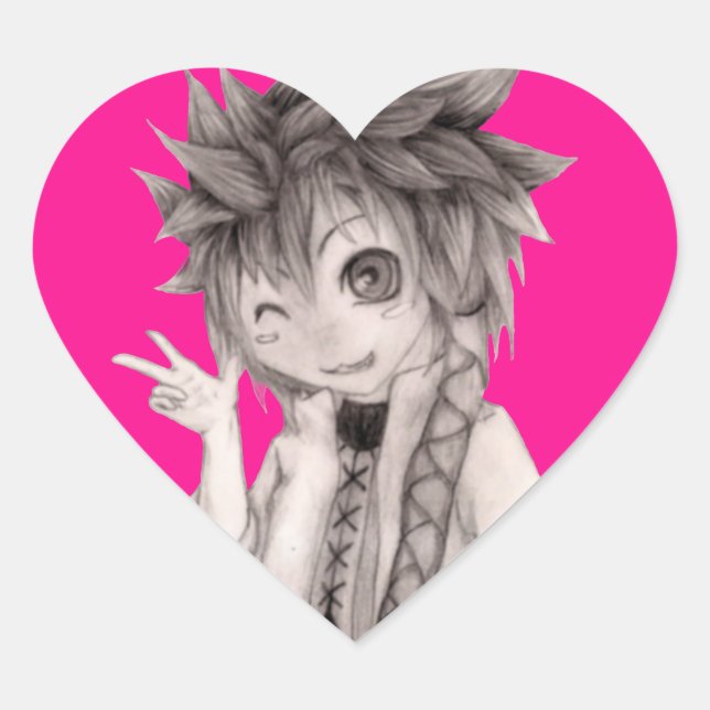 Cute Anime Guy, Original Drawing Heart Sticker (Front)