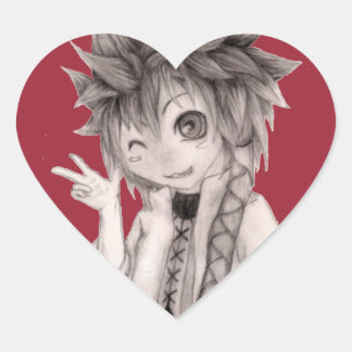 Cute Anime Guy, Original Drawing Heart Sticker
