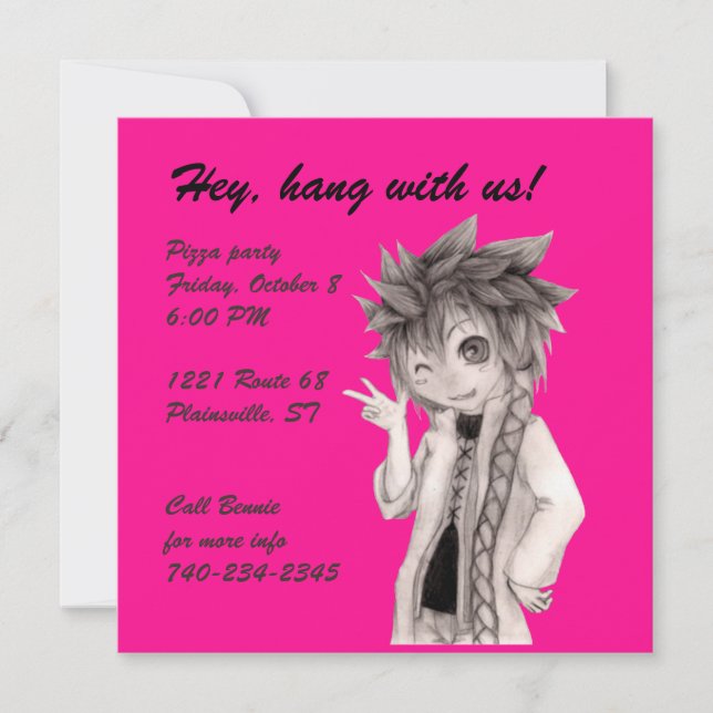 Cute Anime Guy, Original Drawing Invitation (Front)