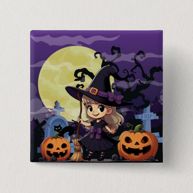 Cute Anime Halloween Witch 15 Cm Square Badge (Front)