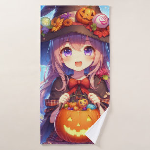 Cute Anime Halloween Witch Bath Towel