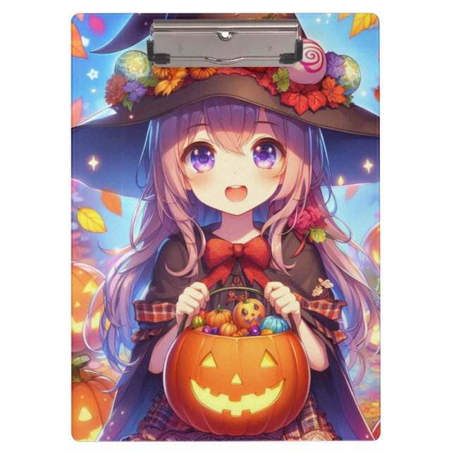 Cute Anime Halloween Witch Clipboard (Front)