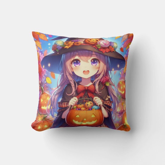 Cute Anime Halloween Witch Cushion (Front)