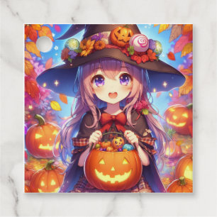 Cute Anime Halloween Witch Favour Tags