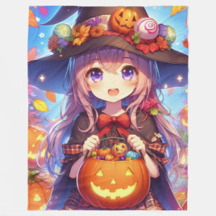 Cute Anime Halloween Witch Fleece Blanket