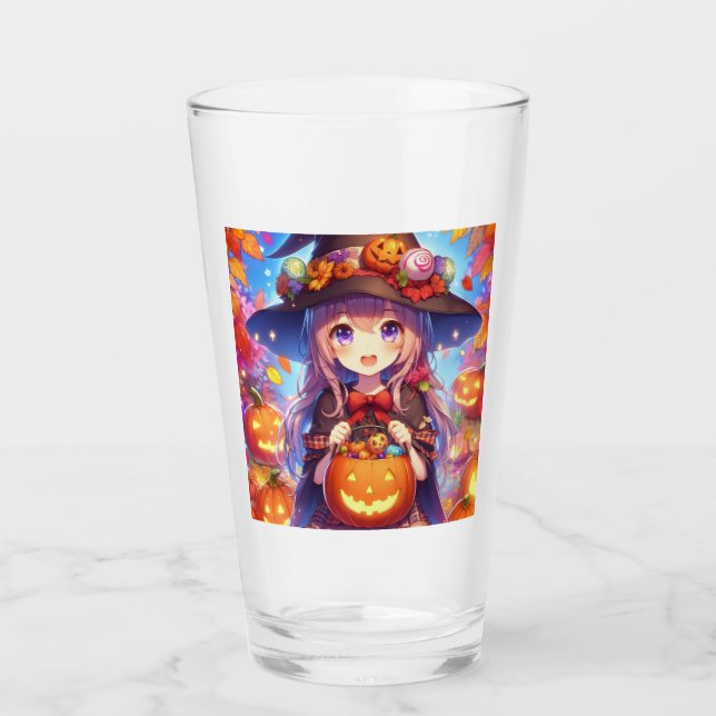 Cute Anime Halloween Witch Glass (Front)