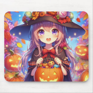 Cute Anime Halloween Witch Mouse Mat
