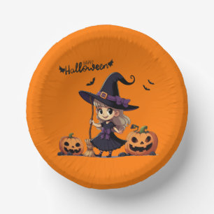 Cute, anime Halloween witch Paper Plate