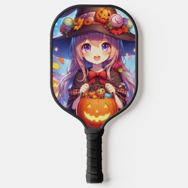 Cute Anime Halloween Witch Pickleball Paddle (Front)