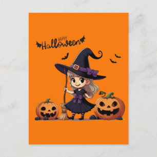Cute, anime Halloween witch Postcard