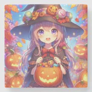 Cute Anime Halloween Witch Stone Coaster