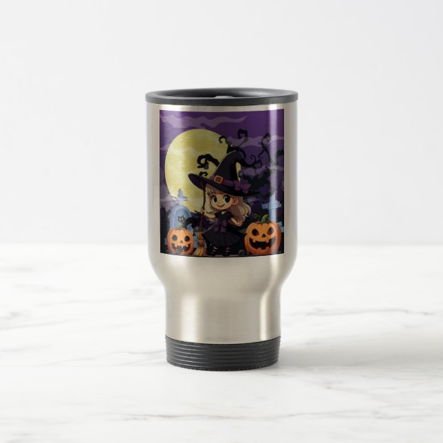 Cute Anime Halloween Witch Travel Mug (Center)