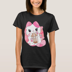 Cute Anime Kawaii Cat Boba Bubble Tea Girls Costum T-Shirt