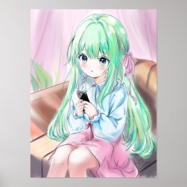 Cute Anime Little Girl Illustration Poster (Front)