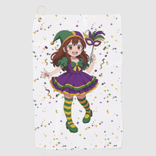 Cute anime Mari Gras girl Golf Towel