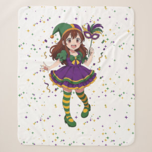 Cute anime Mari Gras girl Sherpa Blanket