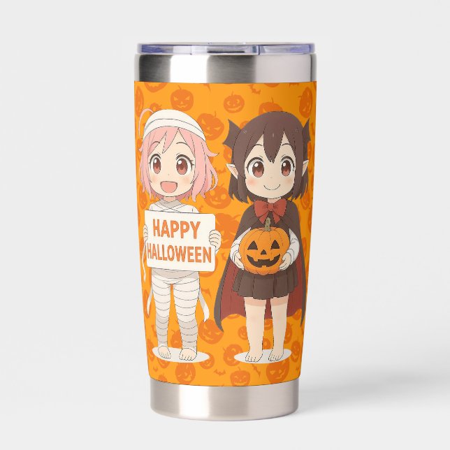 Cute anime mummy & vampire girls insulated tumbler (Front)