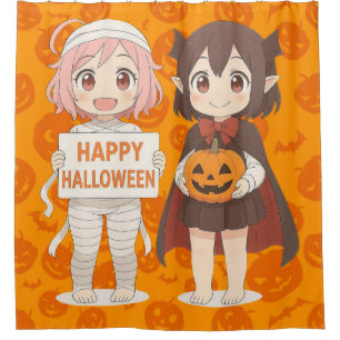 Cute anime mummy & vampire girls shower curtain