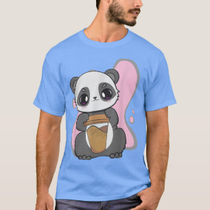 Cute Anime Panda And Kawaii Bear Drinking Coffee E T-Shirt