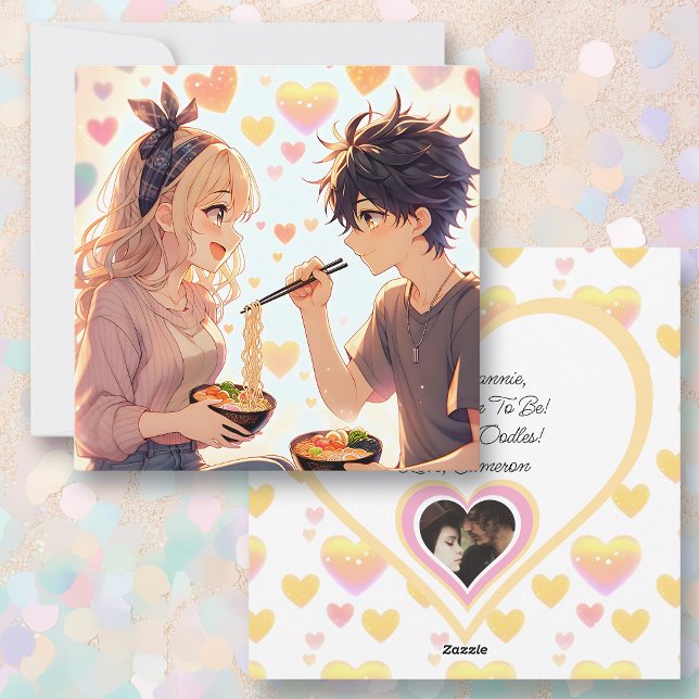 Cute Anime Ramen Noodles Pun Valentine's Day Photo Holiday Card (Creator Uploaded)