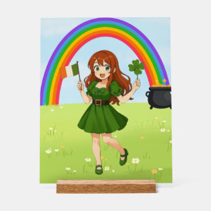 Cute anime redhead Saint Patrick's Day Acrylic Sign