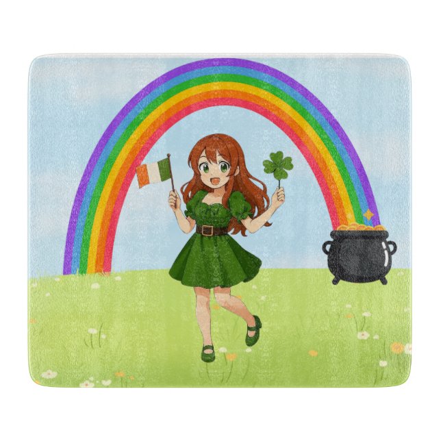 Cute anime redhead Saint Patrick's Day   Cutting Board (Front)