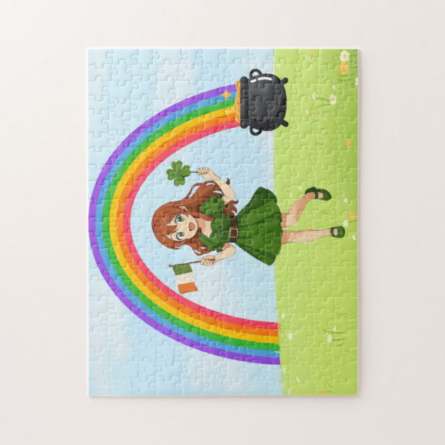 Cute anime redhead Saint Patrick's Day   Jigsaw Puzzle (Vertical)