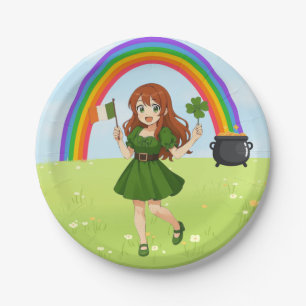 Cute anime redhead Saint Patrick's Day Paper Plate