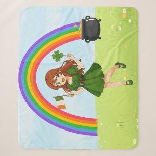 Cute anime redhead Saint Patrick's Day Sherpa Blanket
