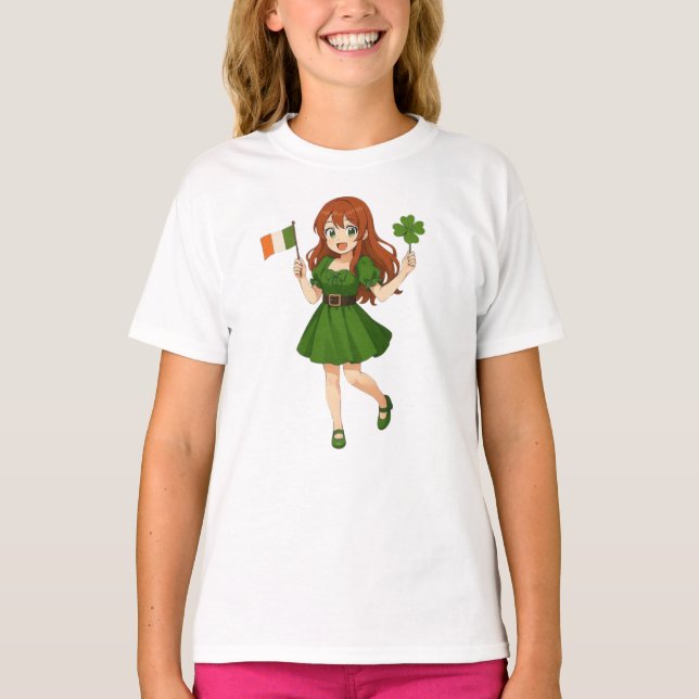 Cute anime redhead Saint Patrick's Day  T-Shirt (Front)