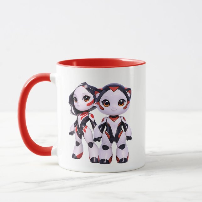 Cute Anime Robot Duo Futuristic Mug (Left)