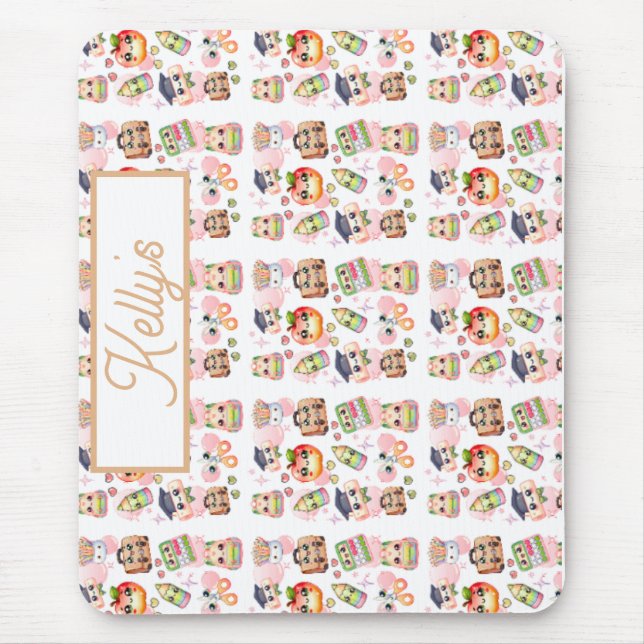 Cute Anime School Personalize Name Mouse Mat (Front)