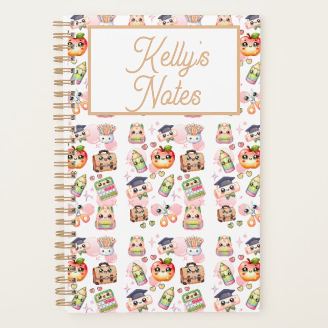 Cute Anime School Personalize Name Planner (Front)