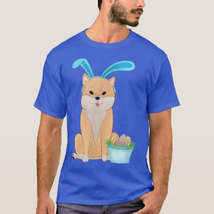 Cute Anime Shiba Inu with Bunny Ears and Easter Eg T-Shirt